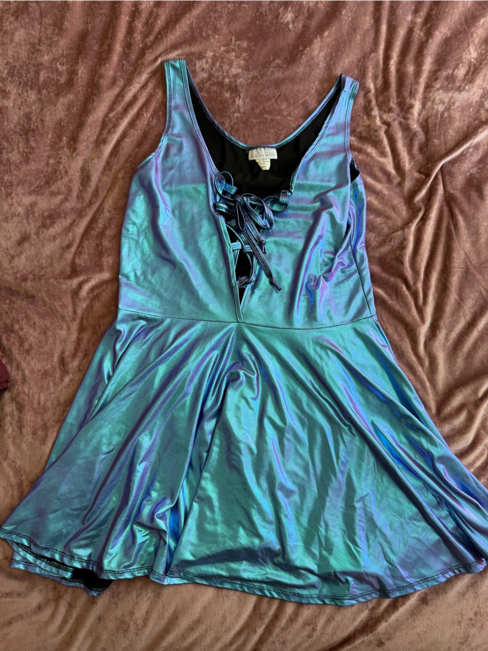 Iridescent Teal Lace-Up Midi Dress by